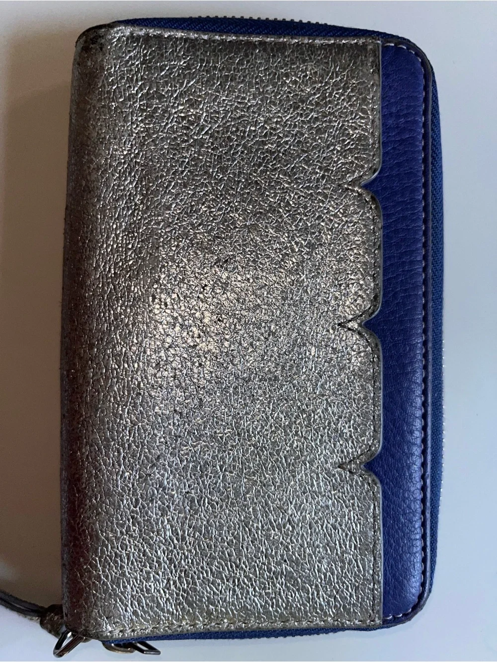 Tory Burch Silver and Navy Zip Around Wallet
